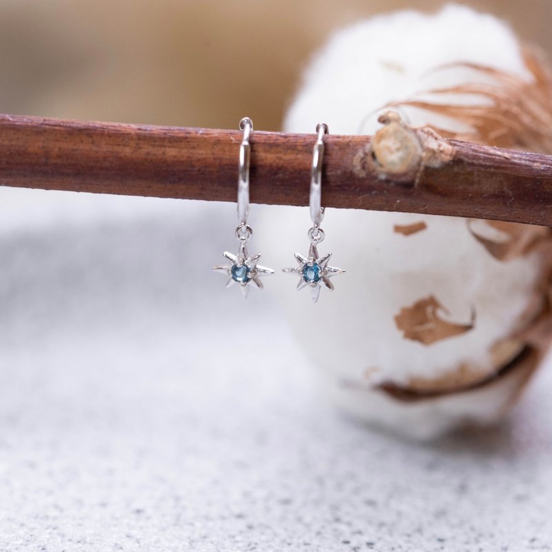 伦敦蓝托帕石925纯银星芒耳扣耳环 - 耳环/耳夹 - 宝石 银色