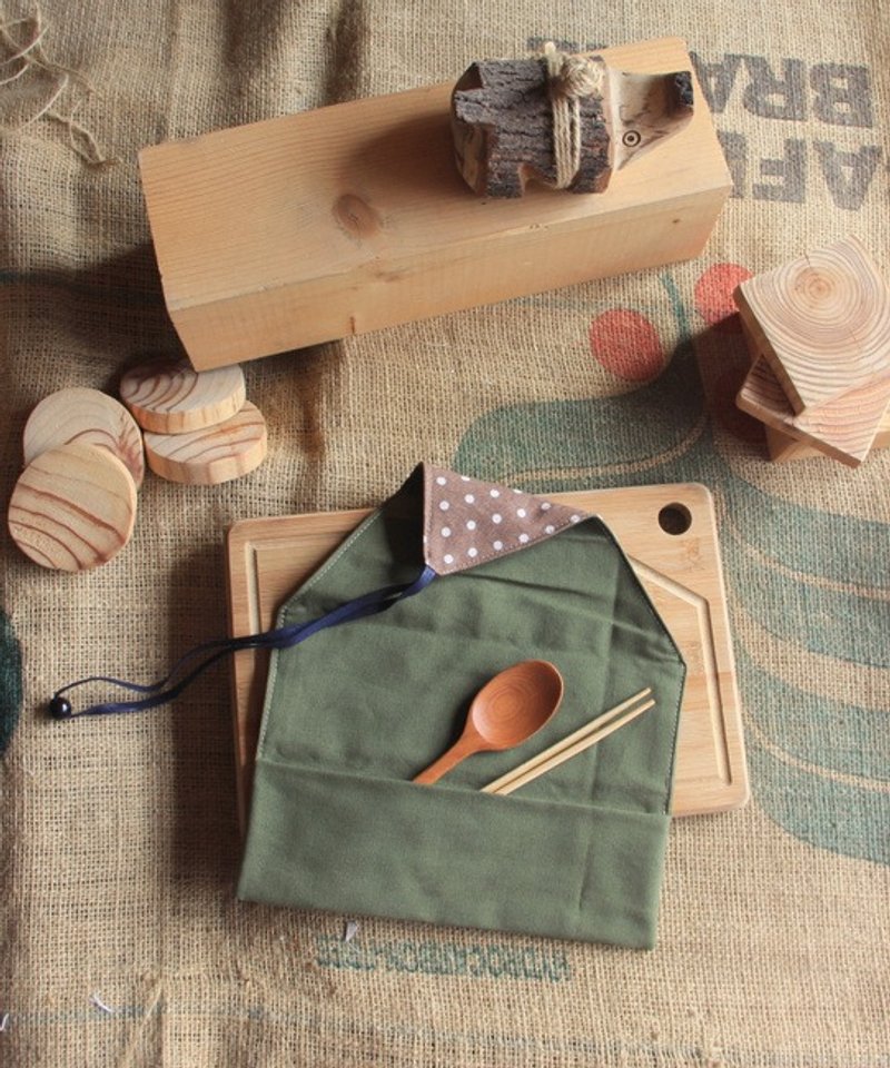 weimom's微芒布创：橄榄点点 - 笔袋、筷套、环保餐具袋、布卷 ● 台湾制造-手作良品、圣诞礼物 - 筷子/筷架 - 棉．麻 绿色