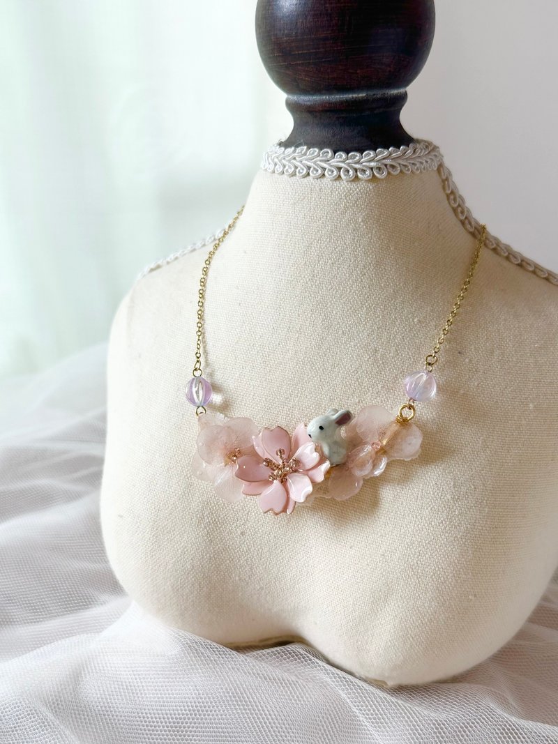 樱花 立体真花 18KGP项链 - 项链 - 植物．花 粉红色