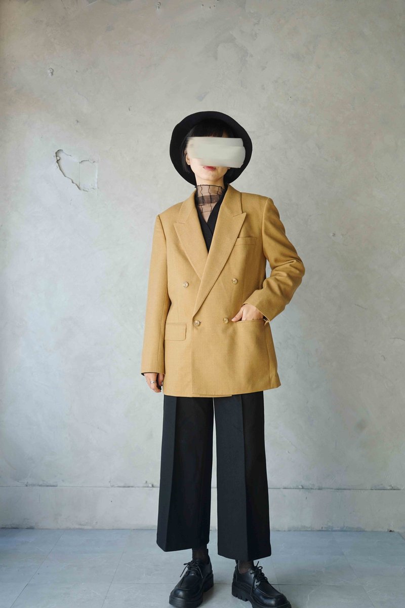 寻宝古着-DAKS英伦品牌简约驼色质感毛双排扣西装外套 - 女装西装外套/风衣 - 羊毛 卡其色