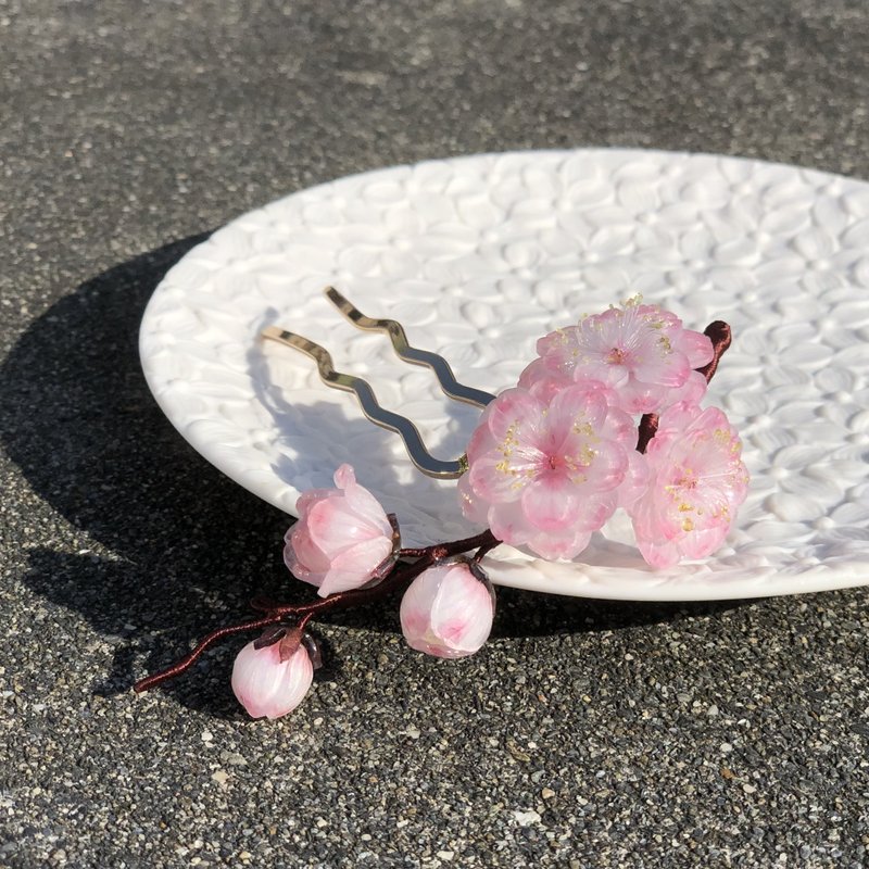 【若桑】八重樱花发簪。马尾叉。花簪/新娘头饰。Bridalheadpiece - 发饰 - 树脂 粉红色