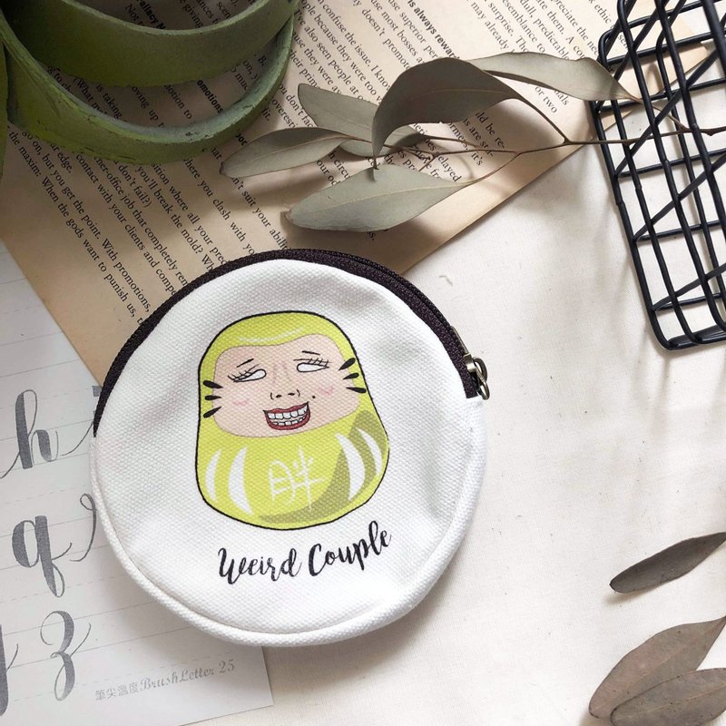 黄色达摩胖胖 双面图案零钱包一个 - 零钱包 - 棉．麻 多色