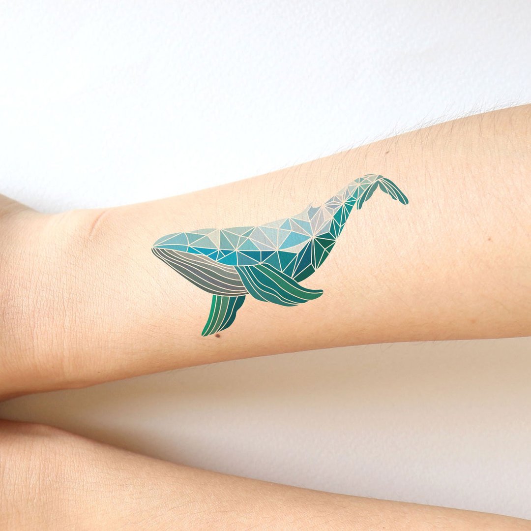 Blue whale sticker tattoos. Mosaic graphic style. - 纹身贴 - 纸 蓝色