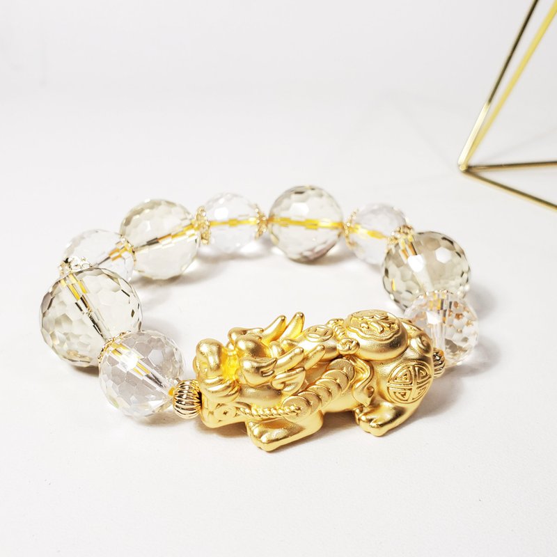 顶级黄水晶 财富之石 白水晶 钻面 貔貅 招财 手链 单品 礼物 - 手链/手环 - 宝石 黄色