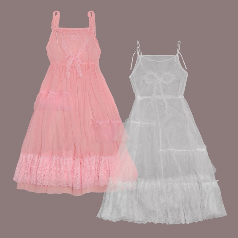 莓果雪芭蕾丝薄纱透视裙罩 - 裙子 - 粘土 粉红色