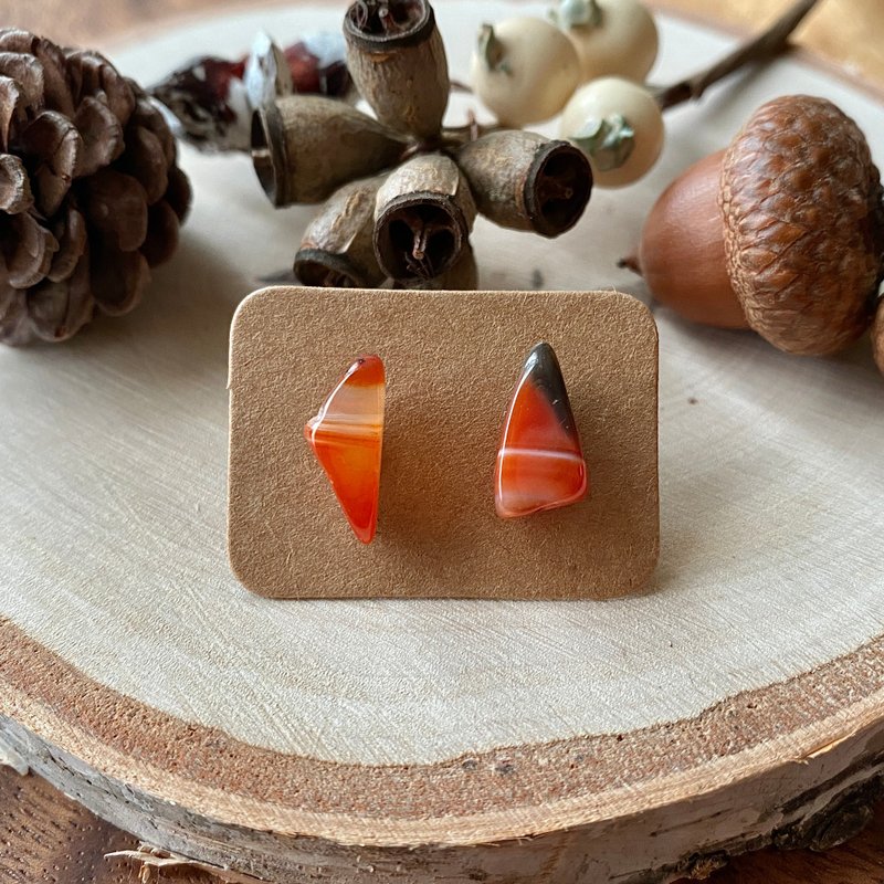 石光-天然矿石耳环-红玛瑙04 - 耳环/耳夹 - 半宝石 红色