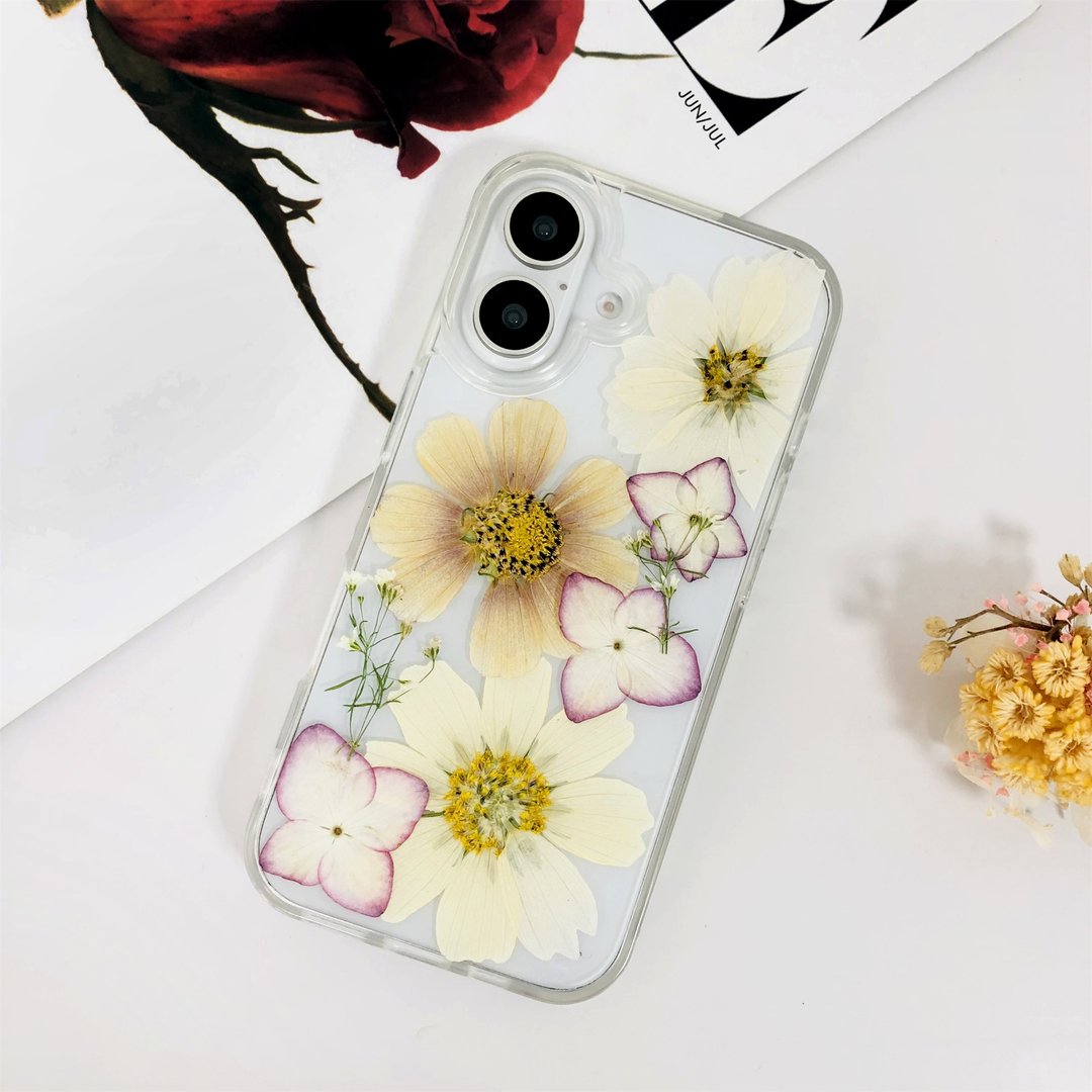 手作天然紫白押花手机壳适用于iPhone 16 Pro Max Samsung S25 - 手机壳/手机套 - 植物．花 