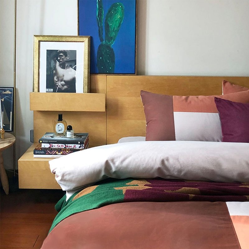 全棉纯棉冬加厚保暖磨毛焦糖色拼色四件套床品套件被套床单四件套 - 寝具 - 棉．麻 红色