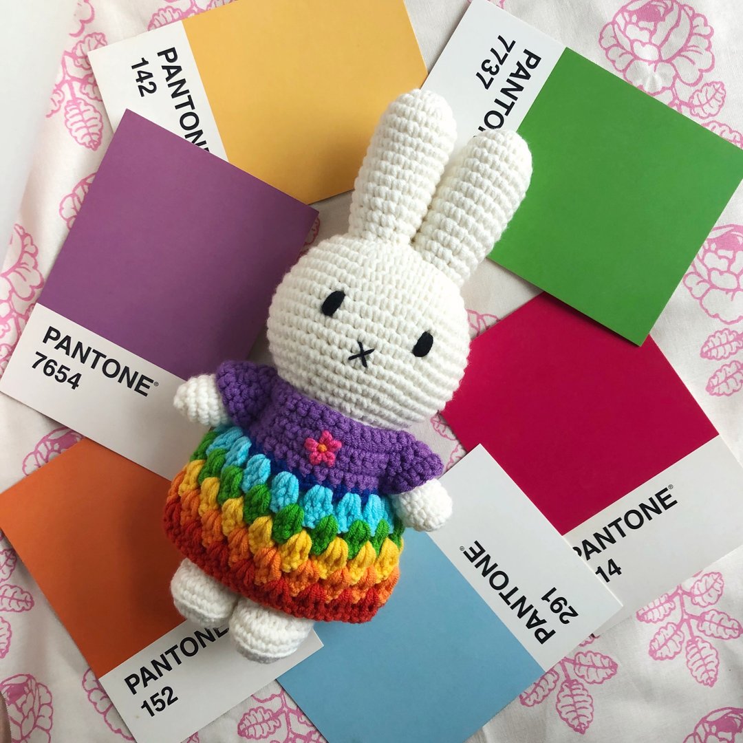 荷兰Miffy米飞兔 | miffy&紫彩虹洋装 | 纯棉手工钩针米菲兔娃娃 - 玩偶/公仔 - 棉 