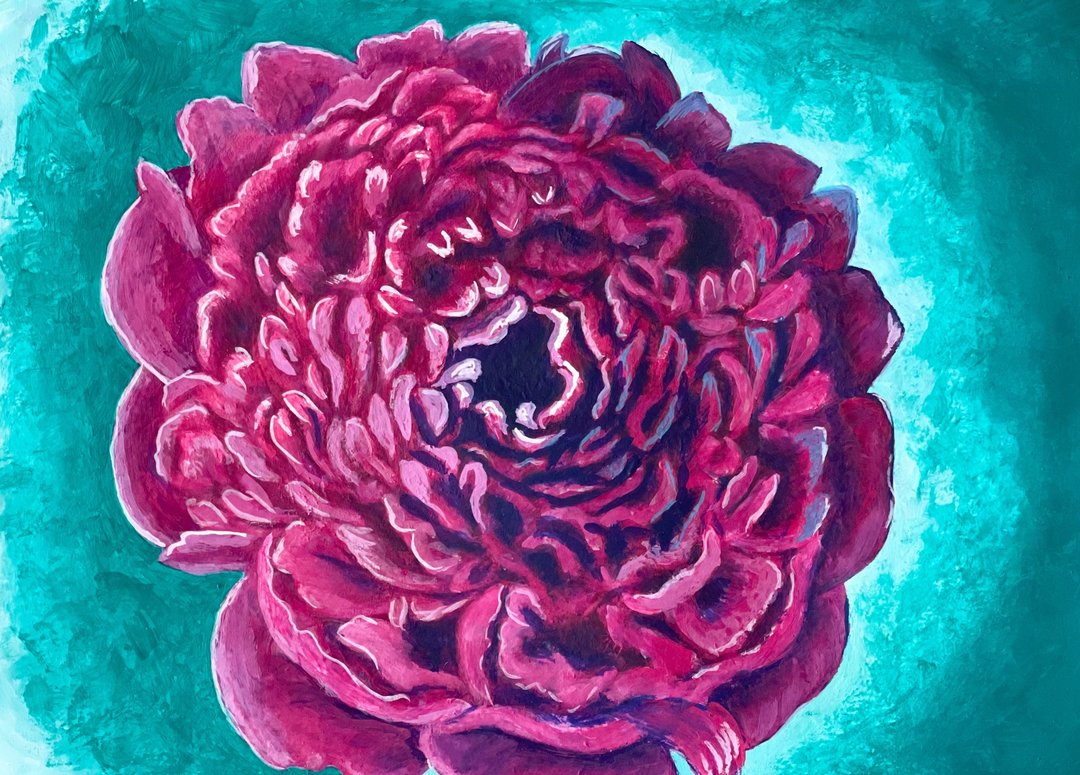 Royal peony, peony face. Gouache. - 墙贴/壁贴 - 纸 