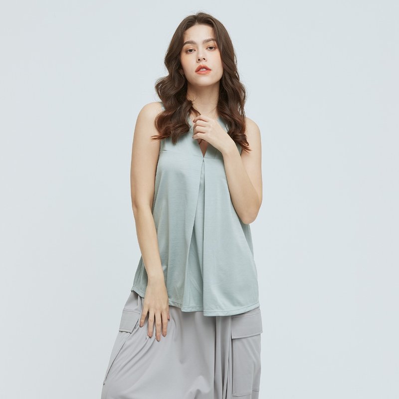 REBOOT-苏活打褶伞状背心(女)-简朴灰 - 女装背心 - 聚酯纤维 绿色