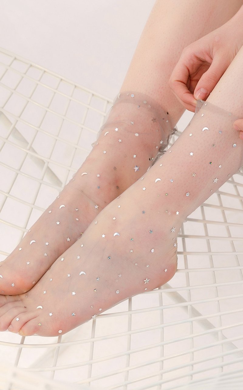 透明网纱星星中长款堆堆袜 - 袜子 - 其他材质 灰色