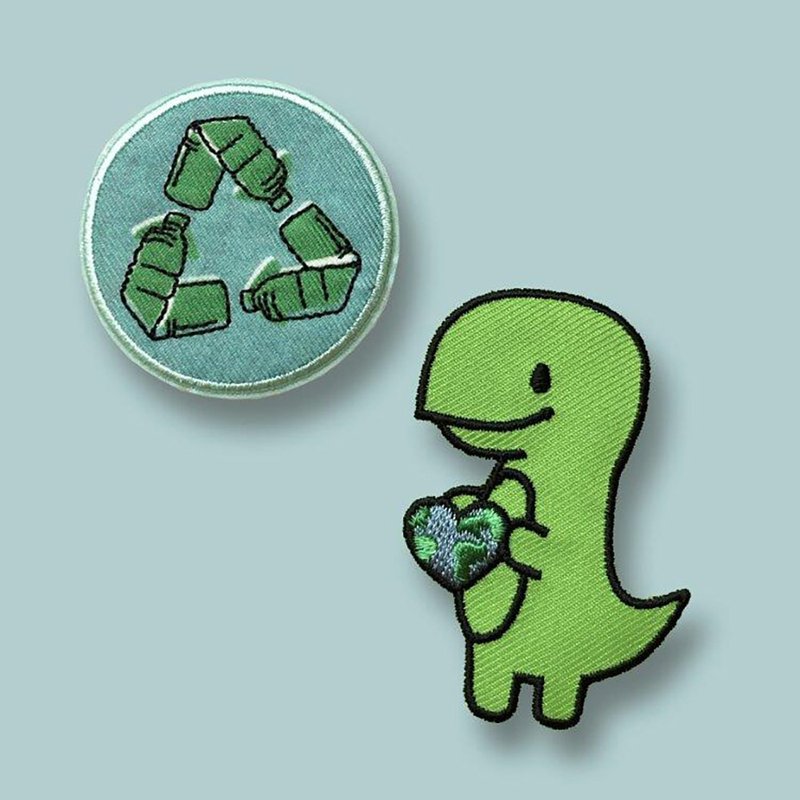 回收恐龙刺绣布贴 - 徽章/别针 - 绣线 