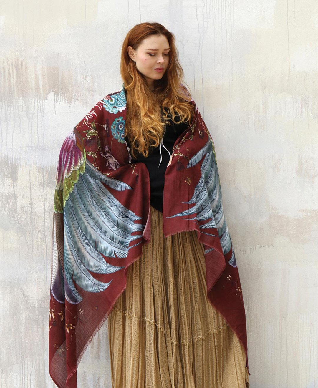 Crimson Shawl - 丝巾 - 棉 