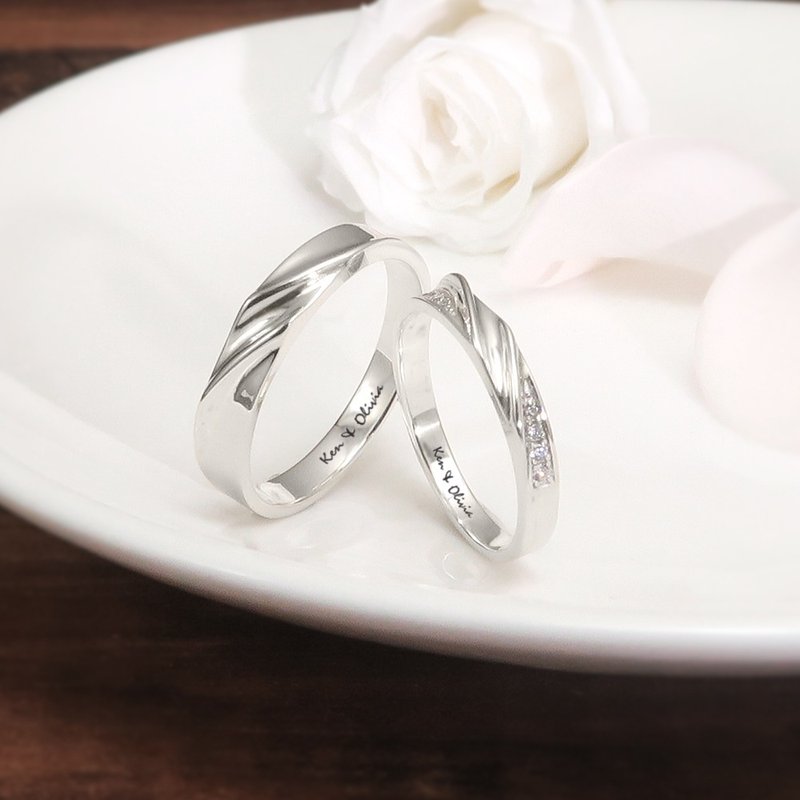 纯银可刻字 情侣对戒组 双流线银戒 情侣戒指 指纹戒指 - 对戒 - 纯银 银色