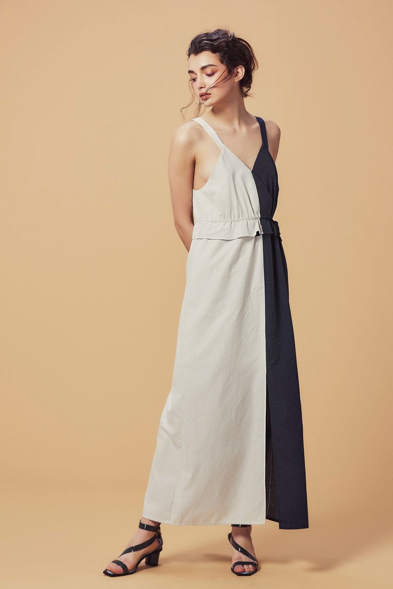 两件式抽绳洋装 - 洋装/连衣裙 - 棉．麻 