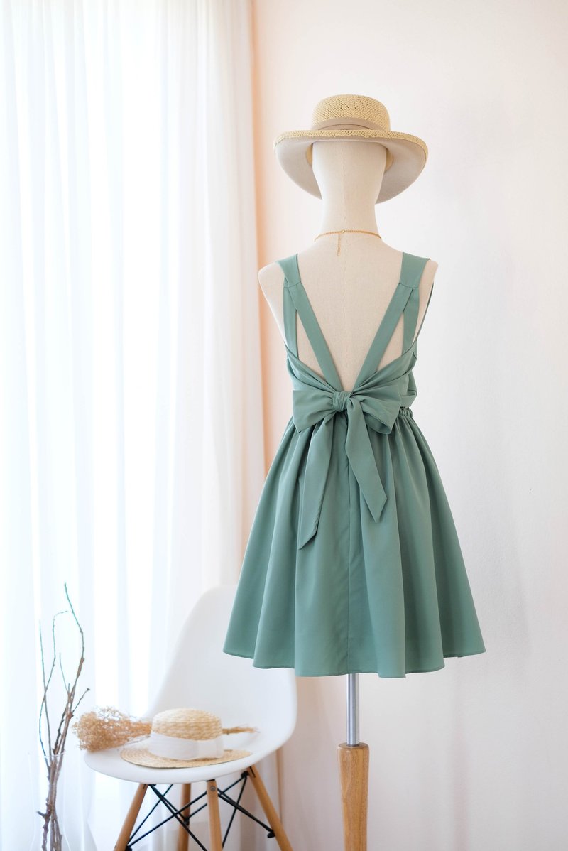 土色俄罗斯绿礼服伴娘服露背派对鸡尾酒短裙 - 晚装/礼服 - 聚酯纤维 绿色