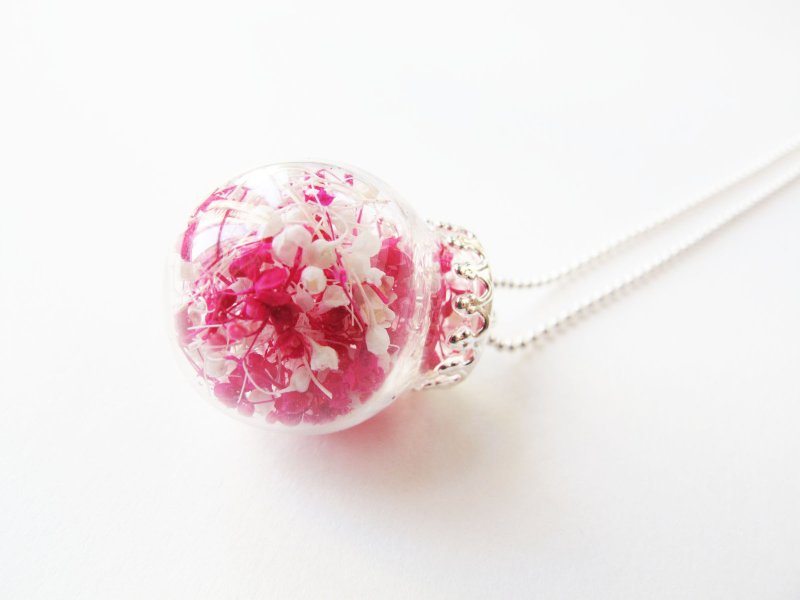 ＊Rosy Garden＊ 桃红色樱桃牛奶满天星玻璃球项链 - 颈链 - 玻璃 红色