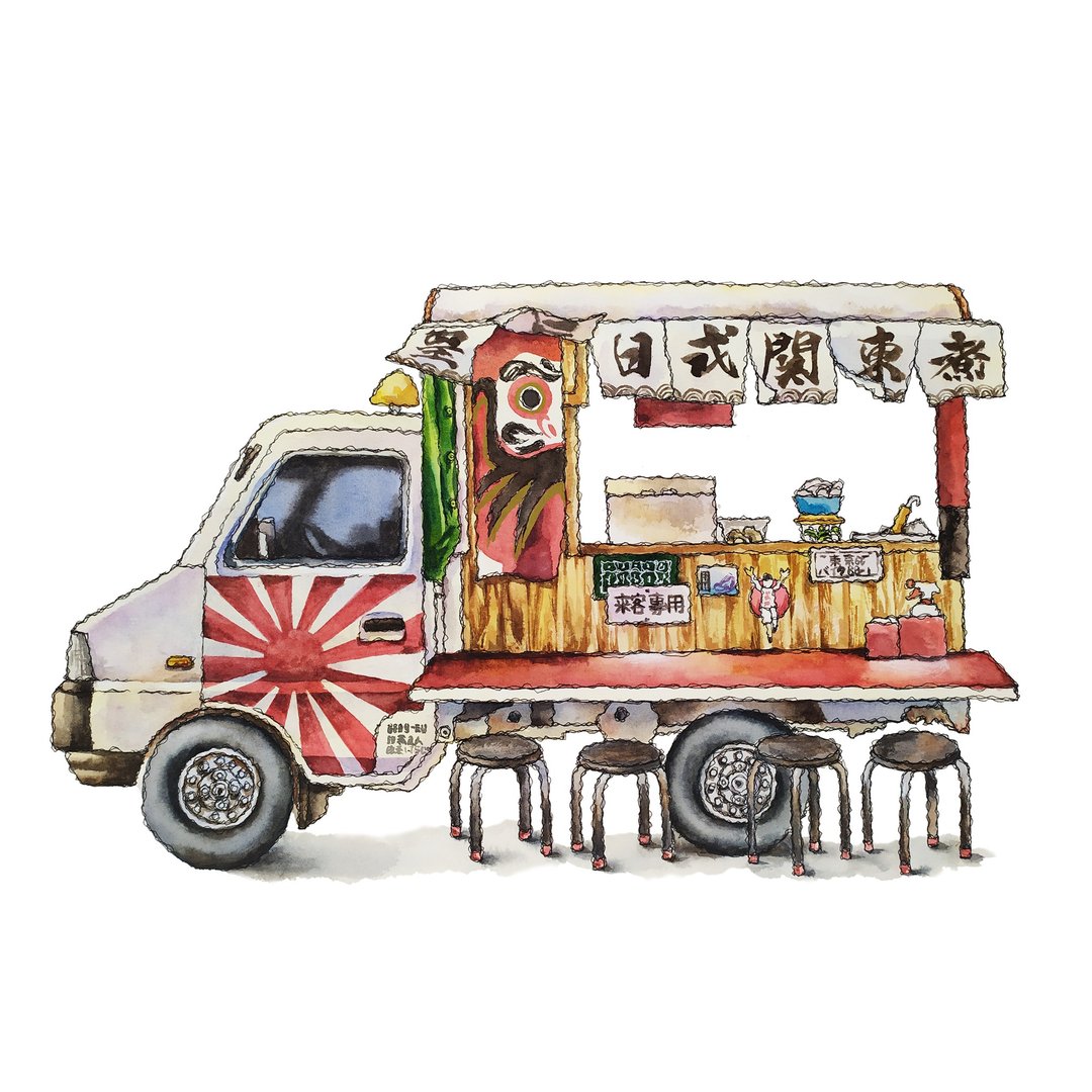 台湾市场-关东煮-市集餐车-数位微喷怀旧海报 - 摆饰 - 纸 红色