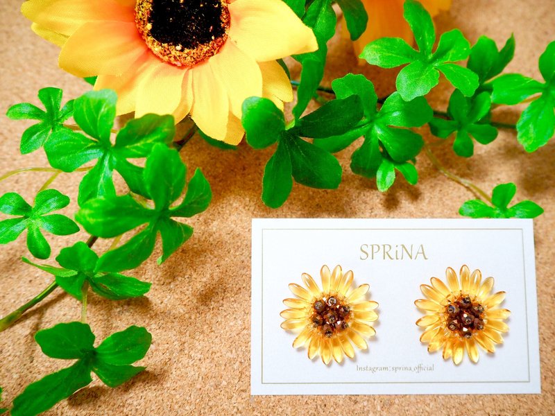 sunflower earrings ~ clear orange ~ - 耳环/耳夹 - 玻璃 橘色