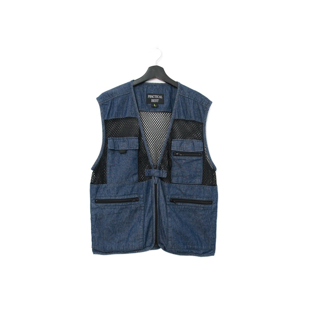 Back to Green-经典钓鱼背心 丹宁透肤网格口袋v-12/vintage vest - 男装背心 - 棉 