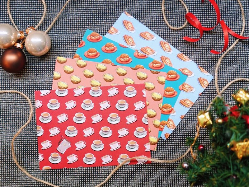 香港茶餐厅美食插画明信片组(4入) - 卡片/明信片 - 纸 多色