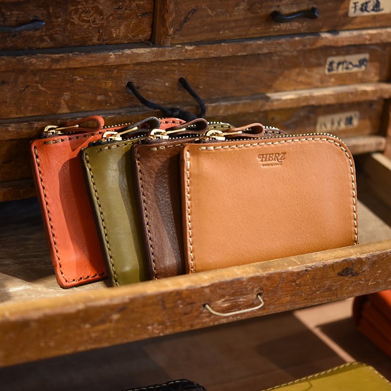 日本职人手作皮革L型拉链迷你短夹 KK-38 - 共5色 - 皮夹/钱包 - 其他材质 多色