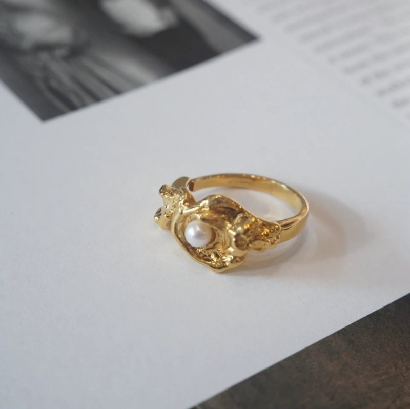 流金岁月  珍珠戒指 - 戒指 - 珍珠 金色