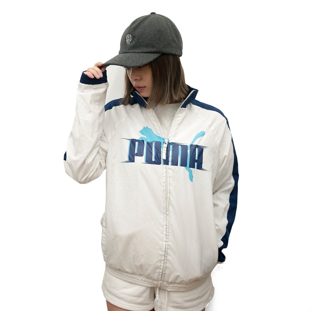 PUMA 白 蓝 运动外套 古着 二手 聚酯纤维 电绣 - 女装上衣 - 聚酯纤维 白色