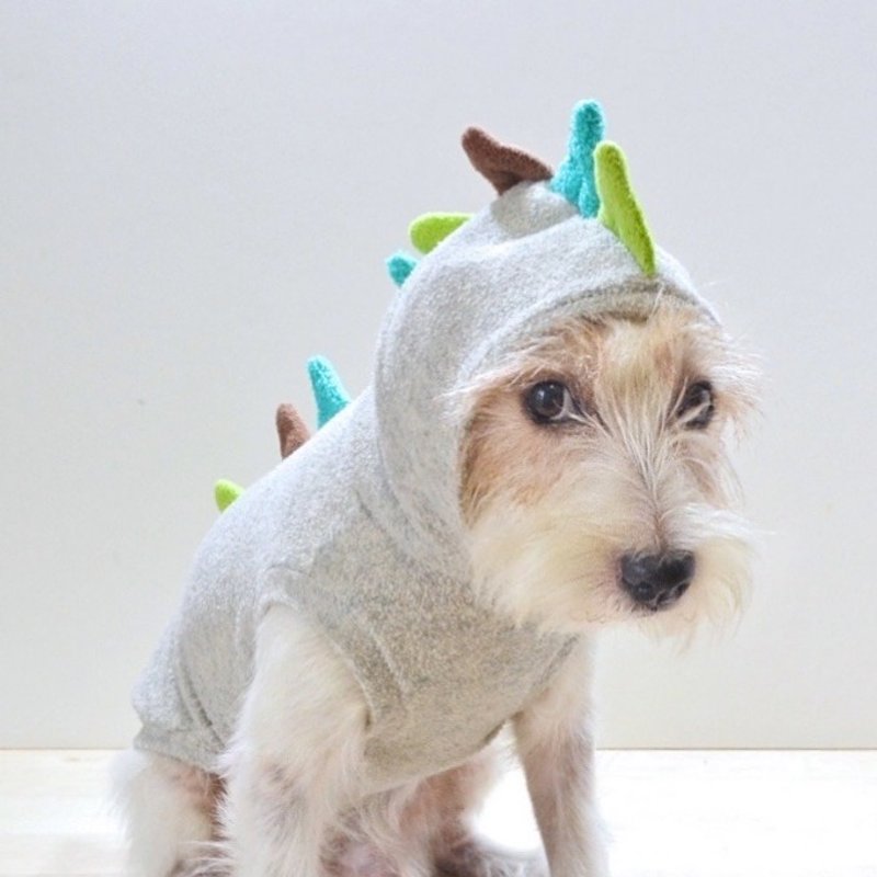Dog Clothes "Dinosaur"   M - 衣/帽 - 棉．麻 灰色