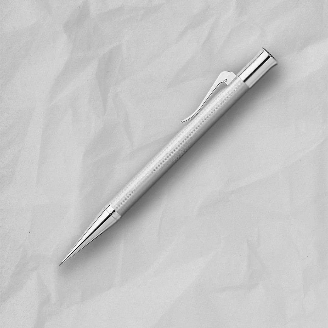 【Graf von Faber-Castell】 绳纹饰 自动铅笔-镀铑金属 - 铅笔/自动铅笔 - 树脂 银色