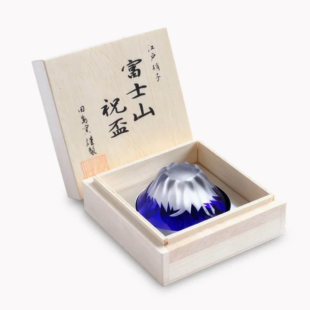 55cc (蓝色)【日本田岛硝子】富士山祝杯 清酒杯手工雕刻 - 酒杯/酒器 - 玻璃 蓝色