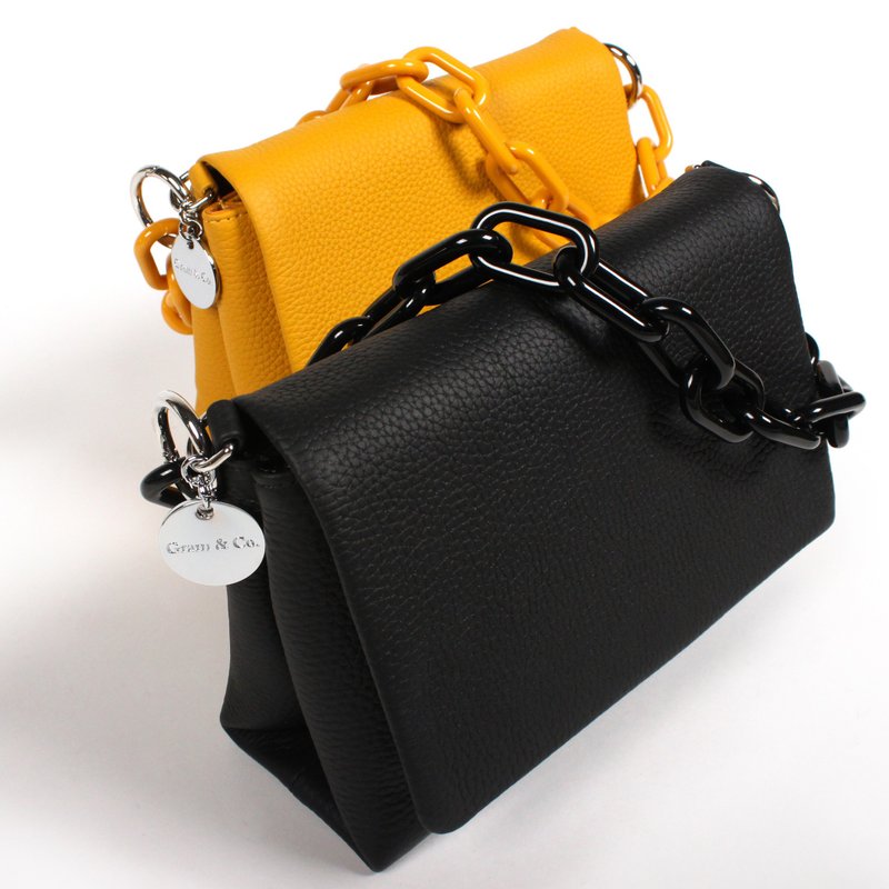 Gram&Co. 醇色方块头层牛皮双带包-黑色 - 侧背包/斜挎包 - 真皮 黑色