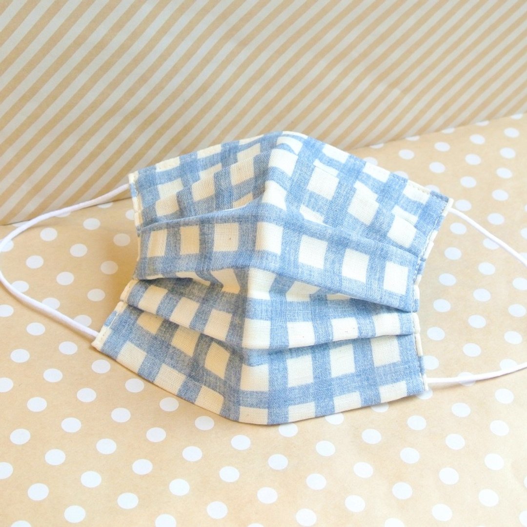 For Men | 可洗涤、绅士款舒适的手工立体口罩 Gingham Navy - 口罩 - 棉 蓝色