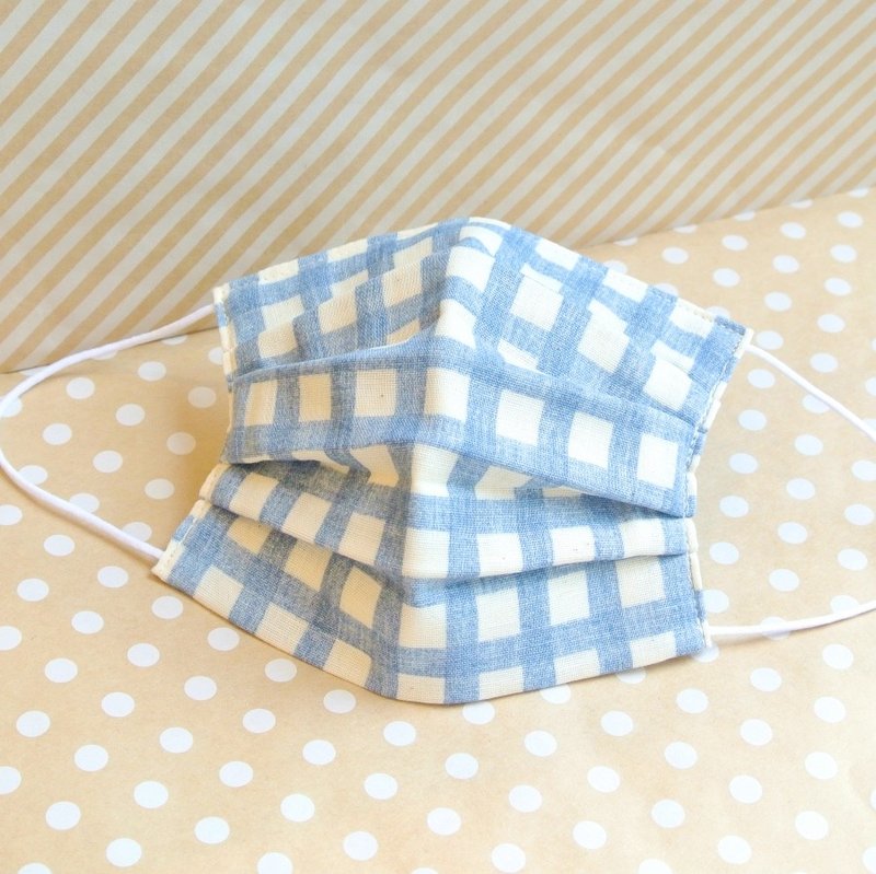 For Men | 可洗涤、绅士款舒适的手工立体口罩 Gingham Navy - 口罩 - 棉．麻 蓝色
