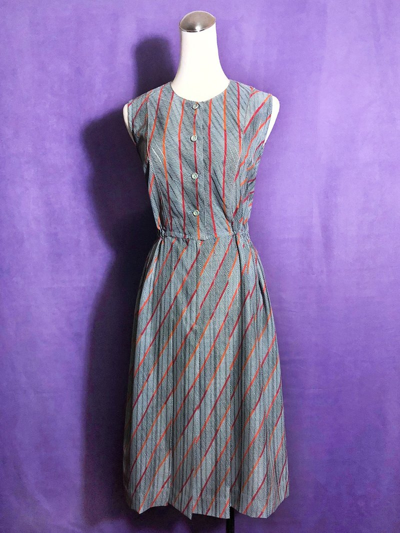 条纹无袖古着洋装/ 国外带回 VINTAGE - 洋装/连衣裙 - 聚酯纤维 多色