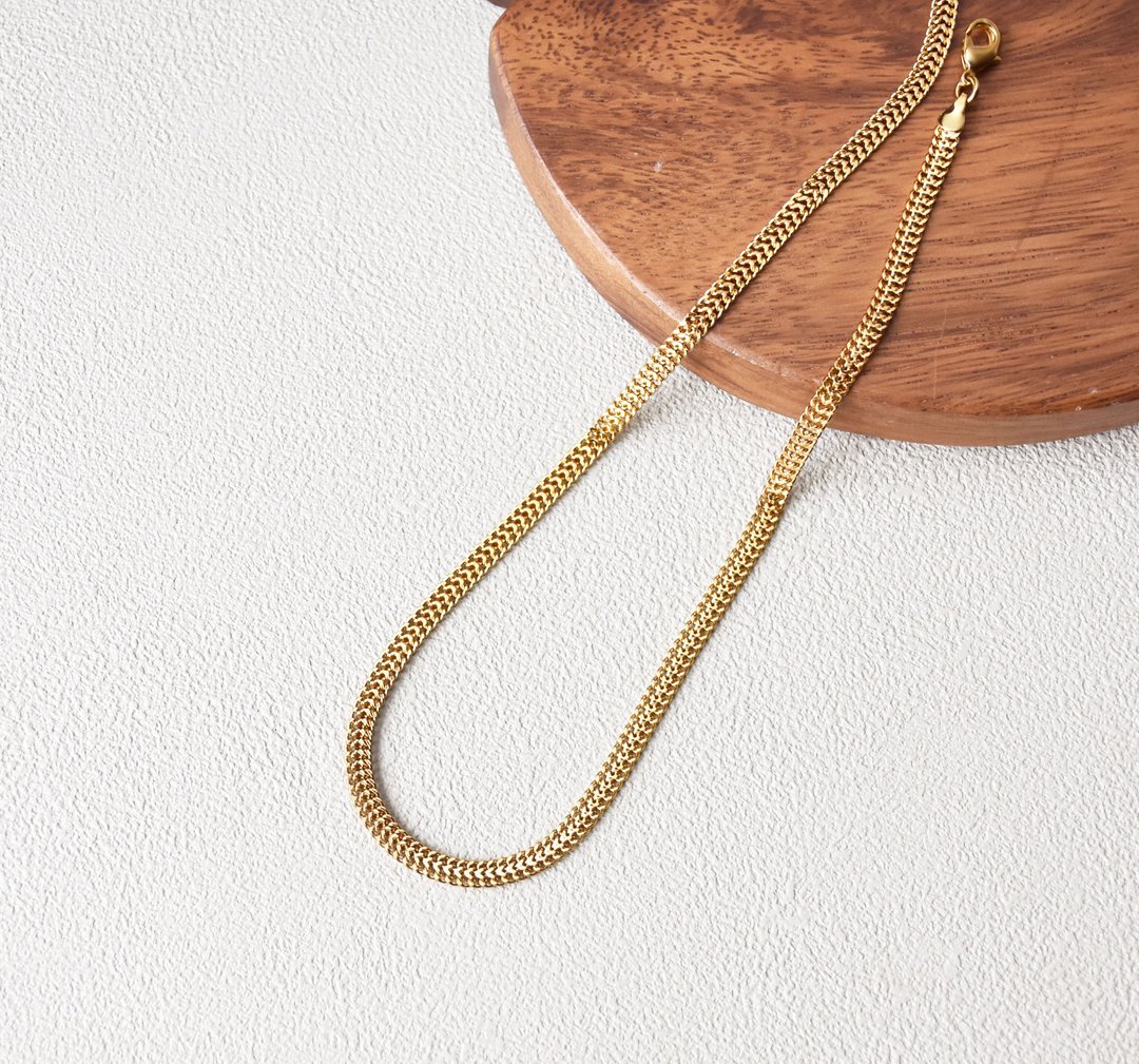欧美时尚格纹蛇骨项链 - 项链 - 铜/黄铜 金色