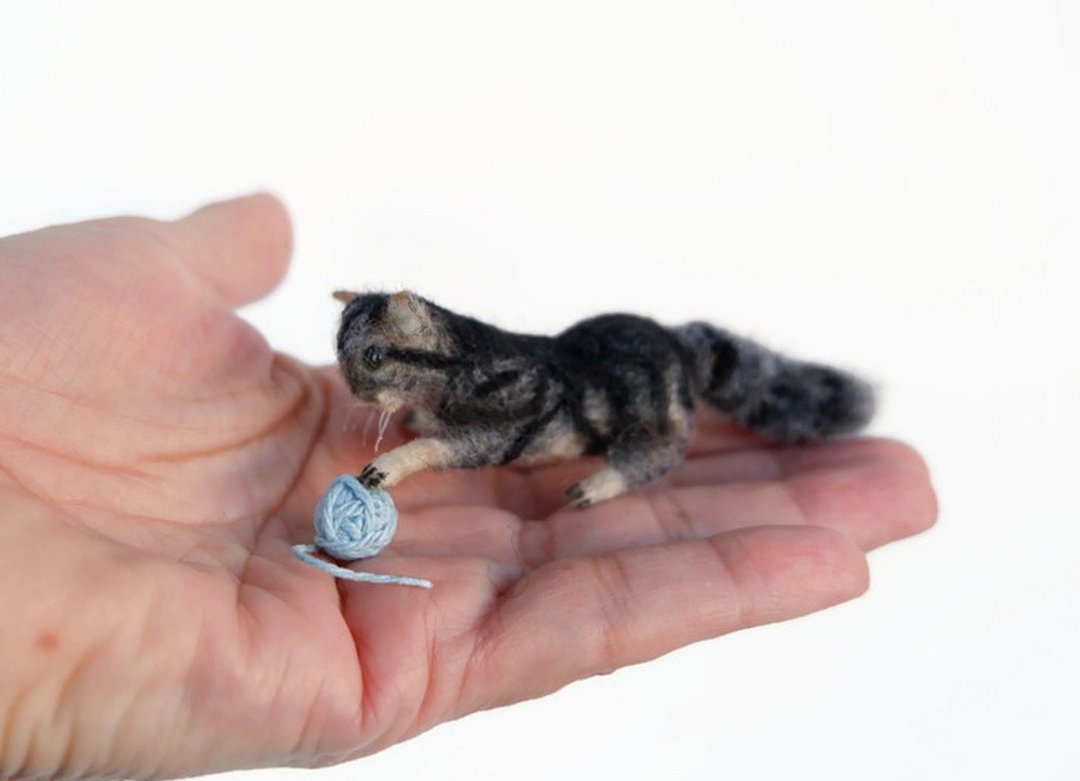逼真的玩具 猫奴-看这里  虎斑猫 定制宠物羊毛毡 - 玩偶/公仔 - 羊毛 灰色