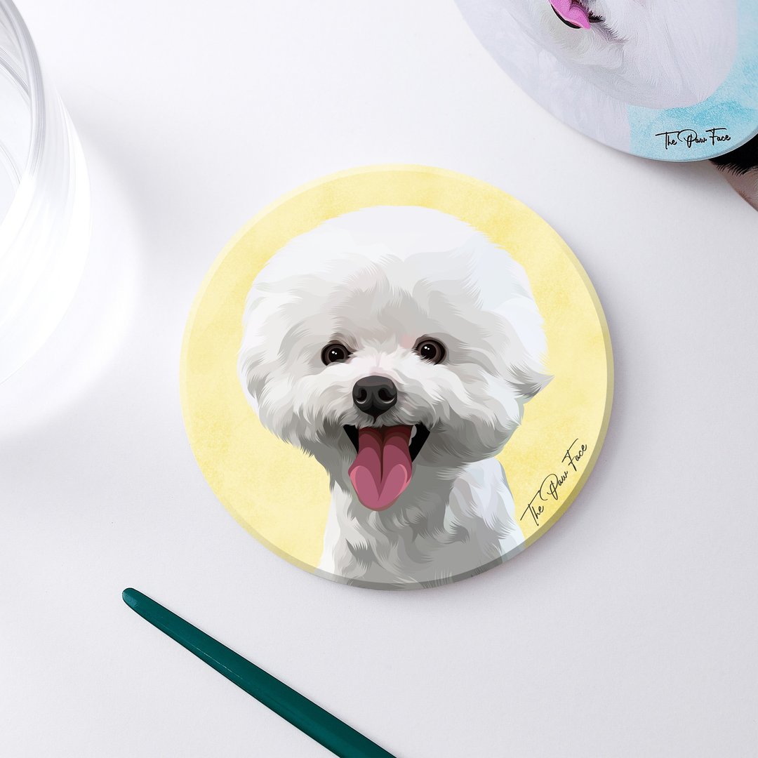 白色贵妇狗 贵宾狗 狗狗-圆型陶瓷吸水杯垫/动物/居家用品 - 杯垫 - 陶 