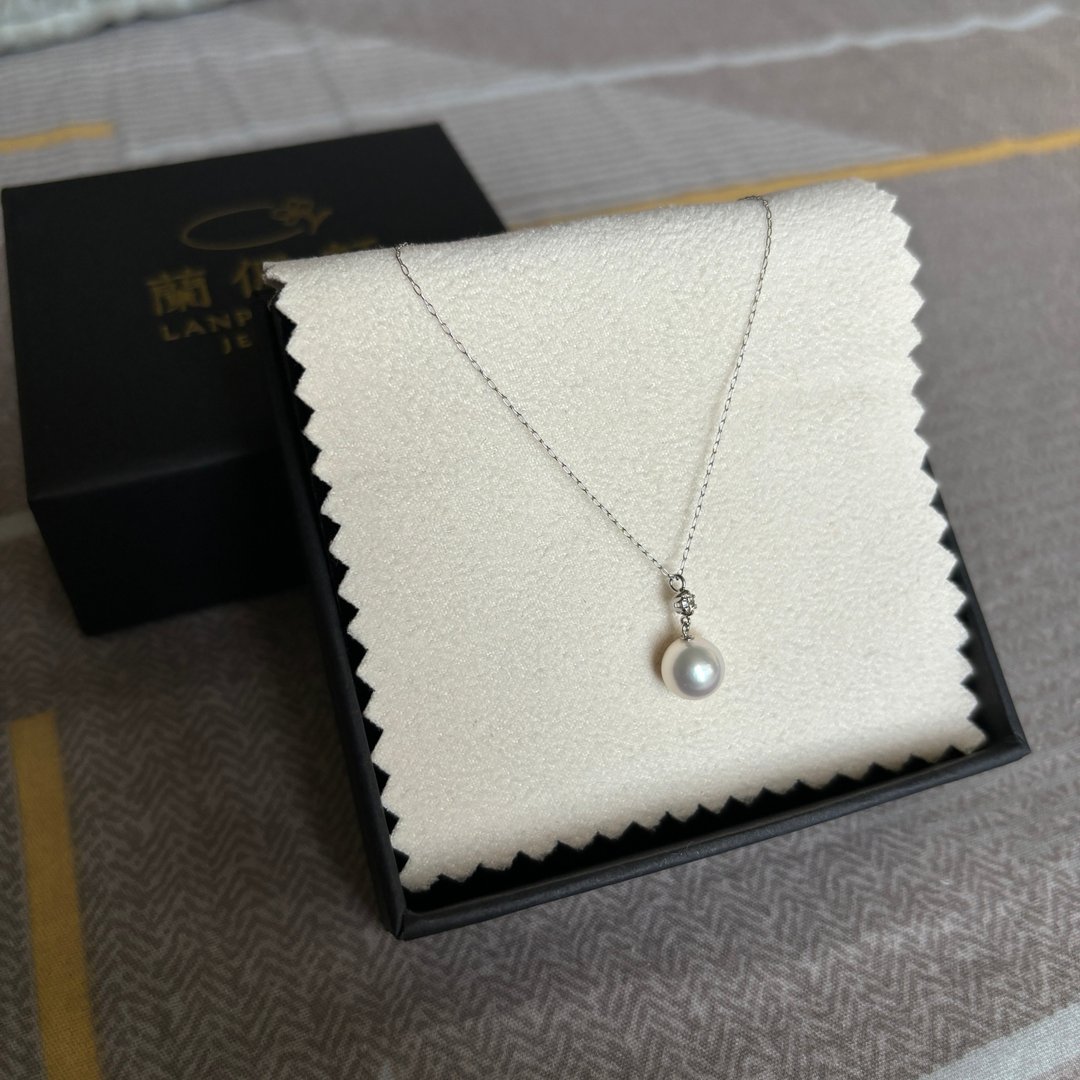 日本 Akoya 海水珍珠 8.3mm 钻石 铂金项链 0.09ct 皮光极佳 - 项链 - 珍珠 白色