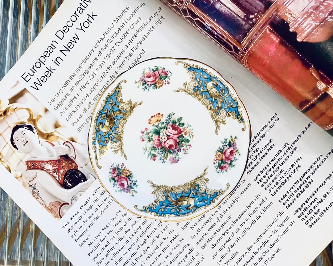 1850英国制 FOLEY  BONE CHINA MONTROSE 玫瑰庄园骨瓷小碟 - 浅碟/小碟子 - 瓷 蓝色