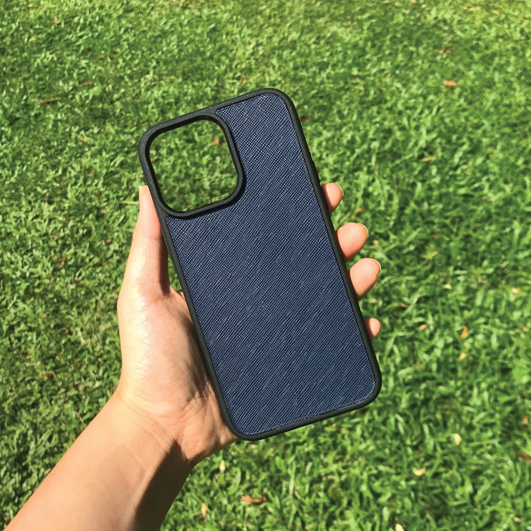 【iPhone 手机壳】蓝色十字纹牛皮/防摔/多款型号/定制化印字 - 手机壳/手机套 - 真皮 蓝色