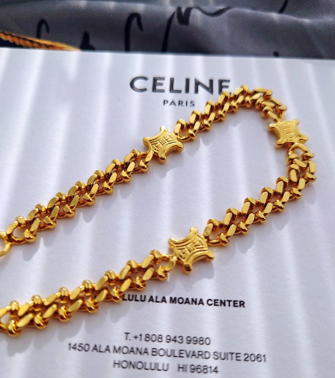 中古真品 带盒CELINE 凯旋门金链 链条手链 手链包包挂件挂饰袋扣 - 手链/手环 - 其他金属 金色