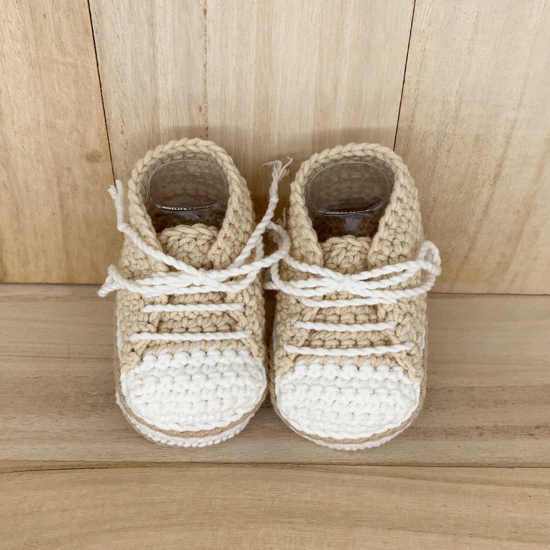 Stylish Baby Sneaker - Latte Cotton Crochet Shoes - Handmade Toddler Booties - 童装鞋 - 棉 咖啡色