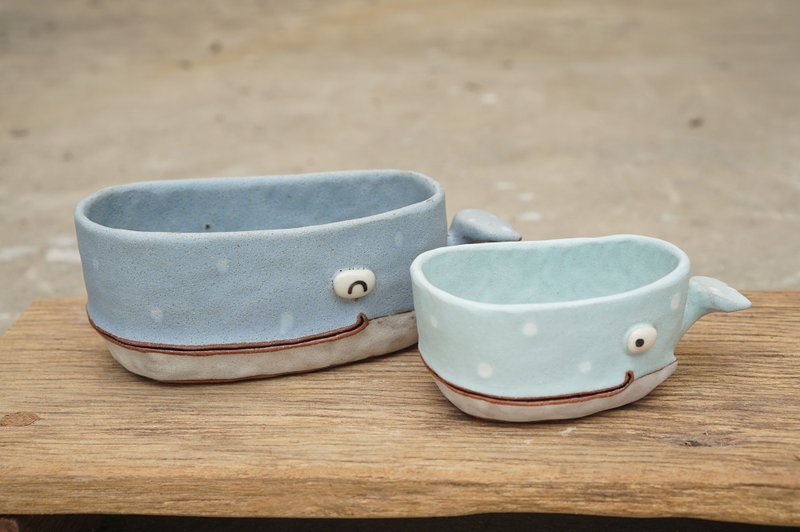 Whale pot , Whale plant pot , Handmade ceramics , pottery - 花瓶/陶器 - 陶 蓝色