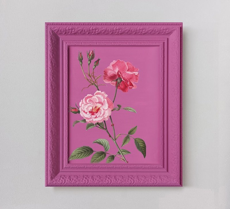 **经典花朵**墙面装饰套装采用复古浮雕框架，颜色鲜艳。 - 墙贴/壁贴 - 木头 粉红色