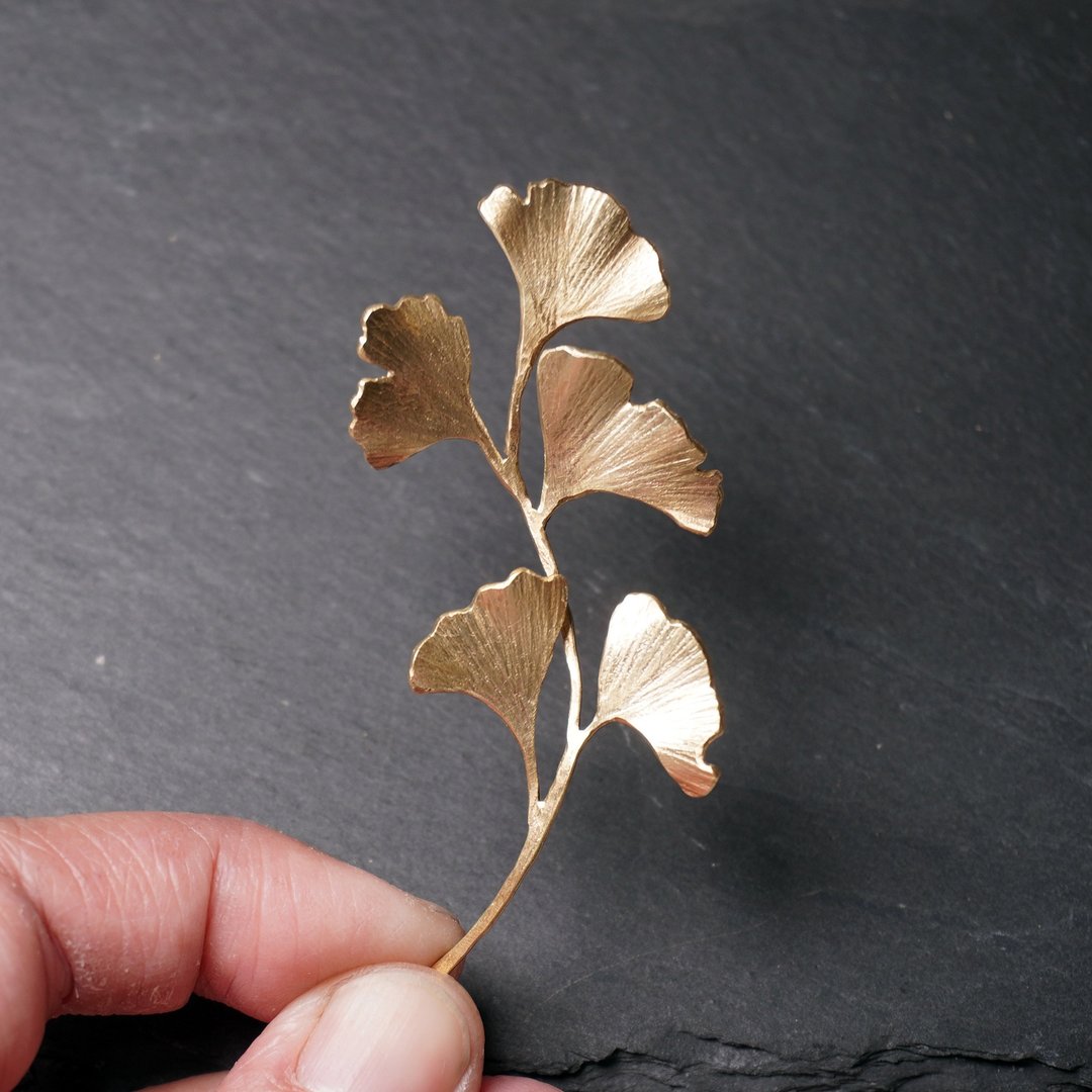 【Plant 系列】 #a529 银杏胸针/黄铜/手工制作/植物 - 胸针 - 铜/黄铜 金色