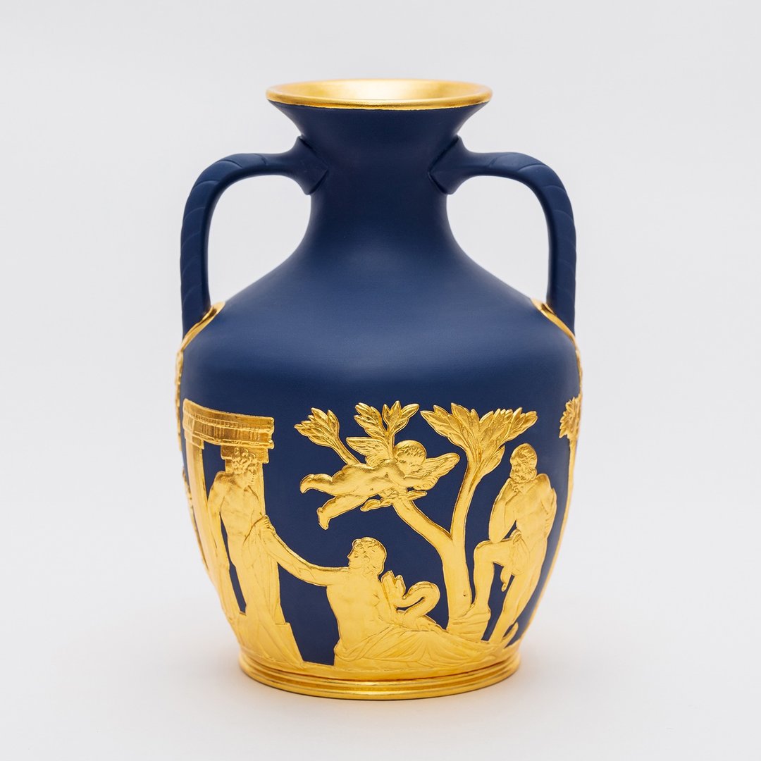 Wedgwood稀有1976年镶金陶瓷手工波特兰瓶 绝版陶瓷花瓶 - 花瓶/陶器 - 瓷 