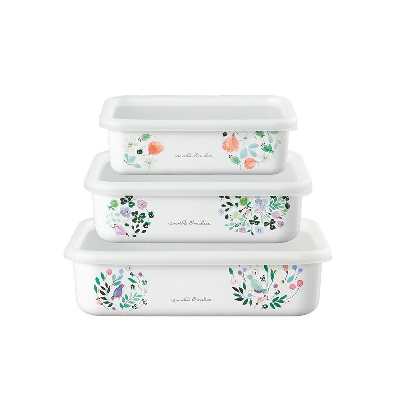 FUJIHORO 富士珐琅-安娜艾米利亚珐琅烘焙保鲜盒浅型3件组 - 便当盒/饭盒 - 珐琅 白色