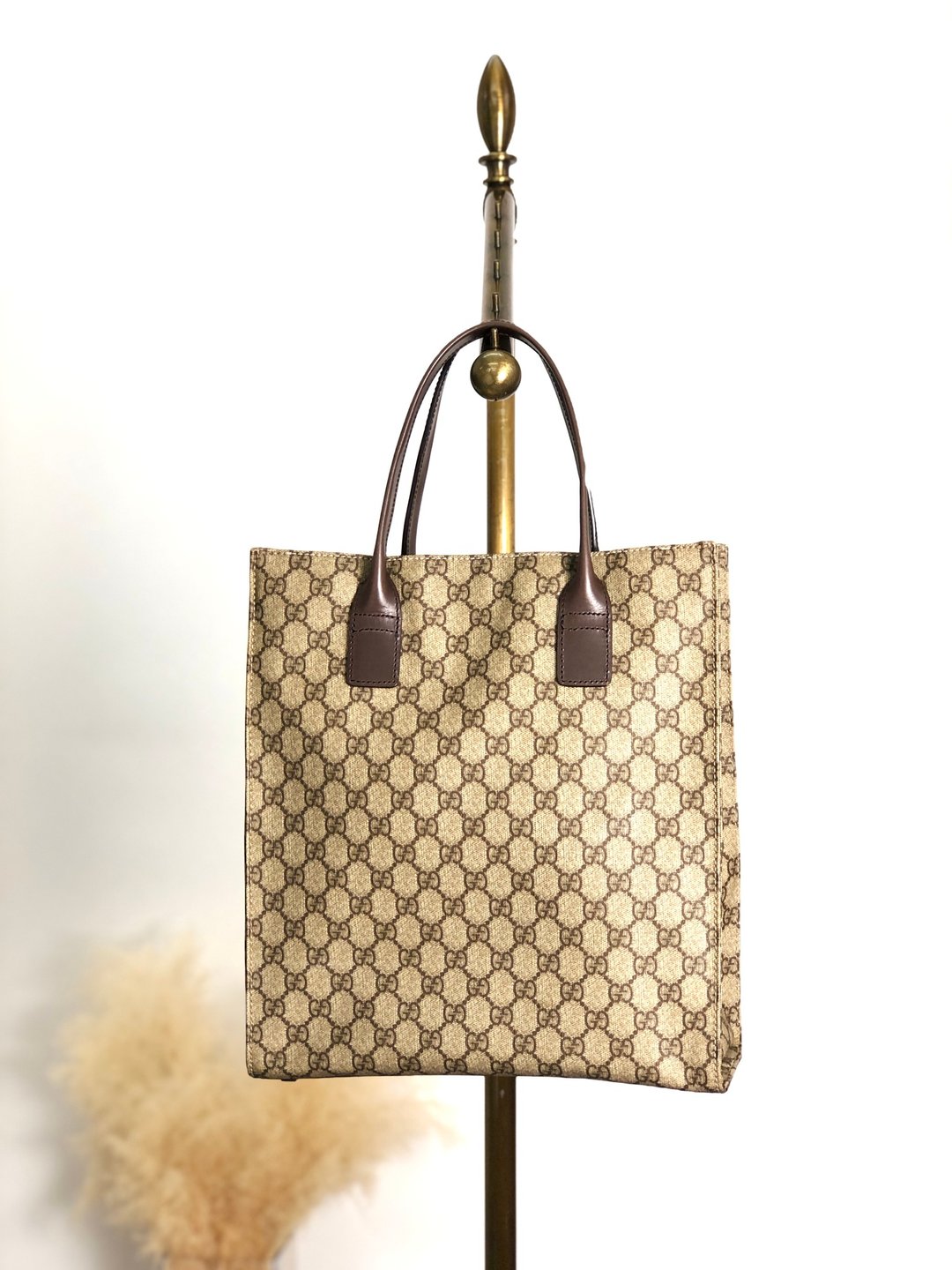 [日本直送，品牌二手包] GUCCI GG Supreme 托特包，米色，PVC/皮革，复古，旧款，767vd6 - 手提包/手提袋 - 防水材质 咖啡色
